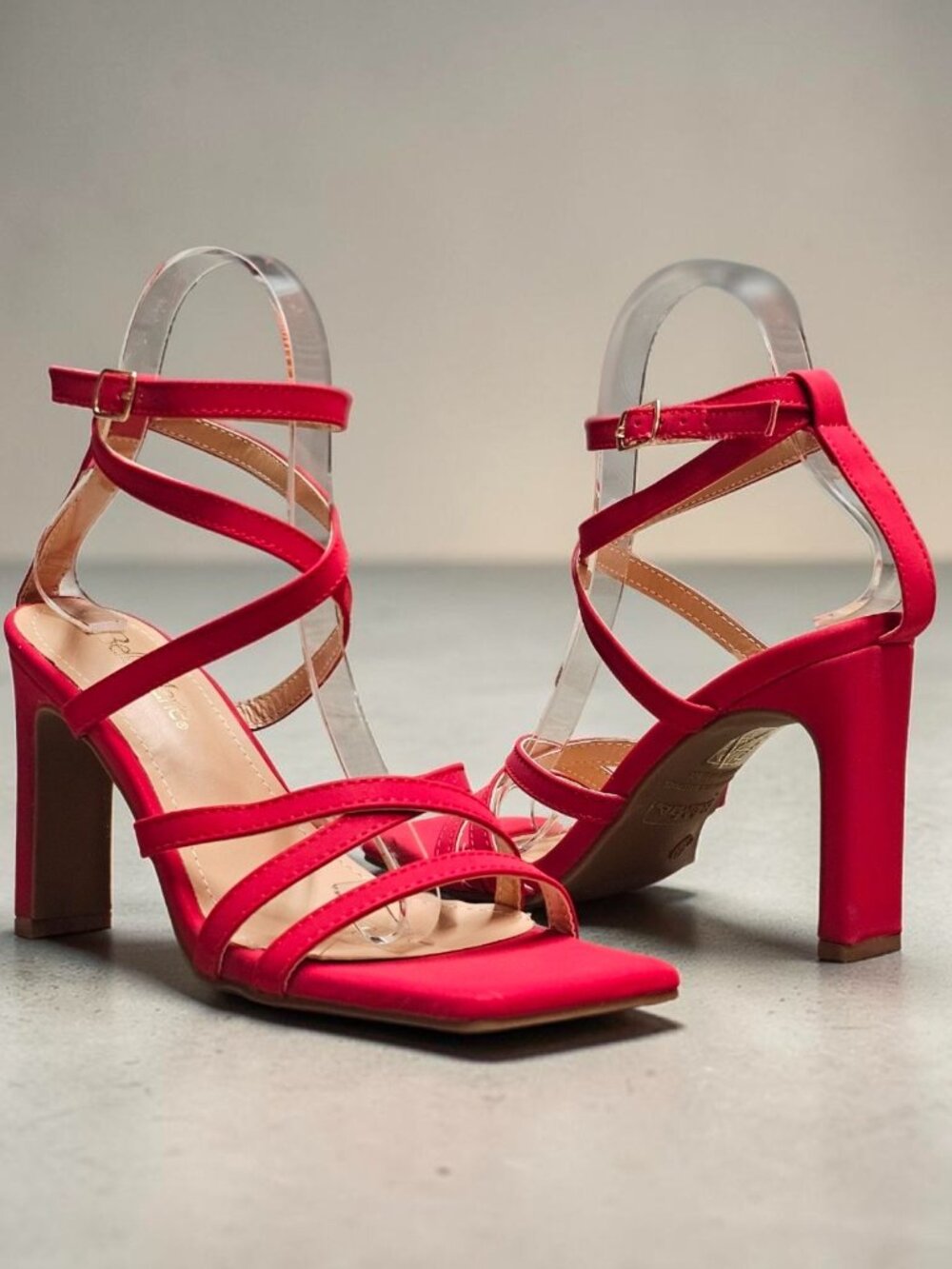 Red Strappy High-Heel Sandals With Square Toe & Adjustable Ankle Strap - Bella M